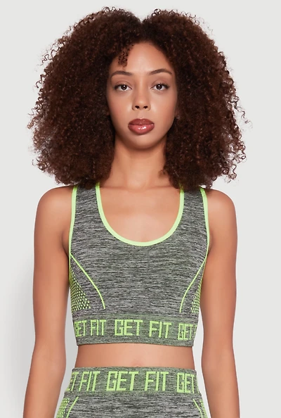 Womens Seamless Get Fit Graphic Cropped Racerback Tank Top, Grey, Size S-M
