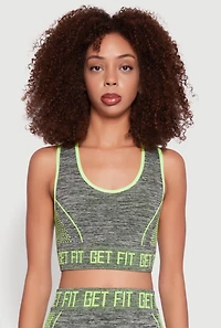 Womens Seamless Get Fit Graphic Cropped Racerback Tank Top, Grey, Size S-M