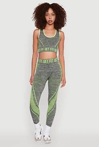 Womens Seamless Get Fit Graphic Cropped Racerback Tank Top, Grey, Size L-XL