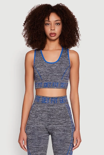 Womens Seamless Get Fit Graphic Cropped Racerback Tank Top, Grey, Size S-M