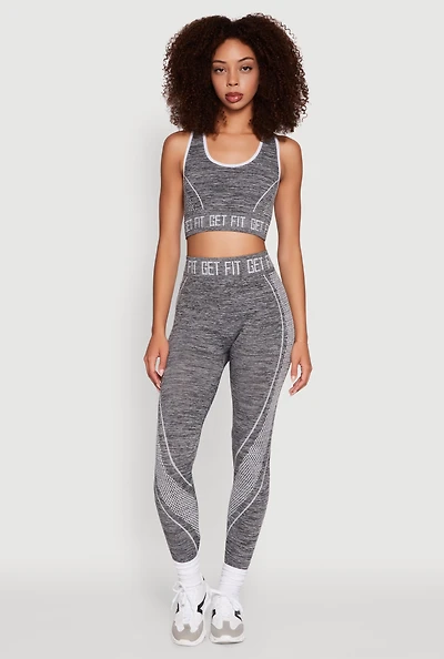 Womens Get Fit Graphic Print Marled High Waisted Leggings, Grey,