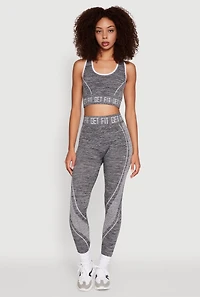 Womens Get Fit Graphic Print Marled High Waisted Leggings, Grey, Size S-M