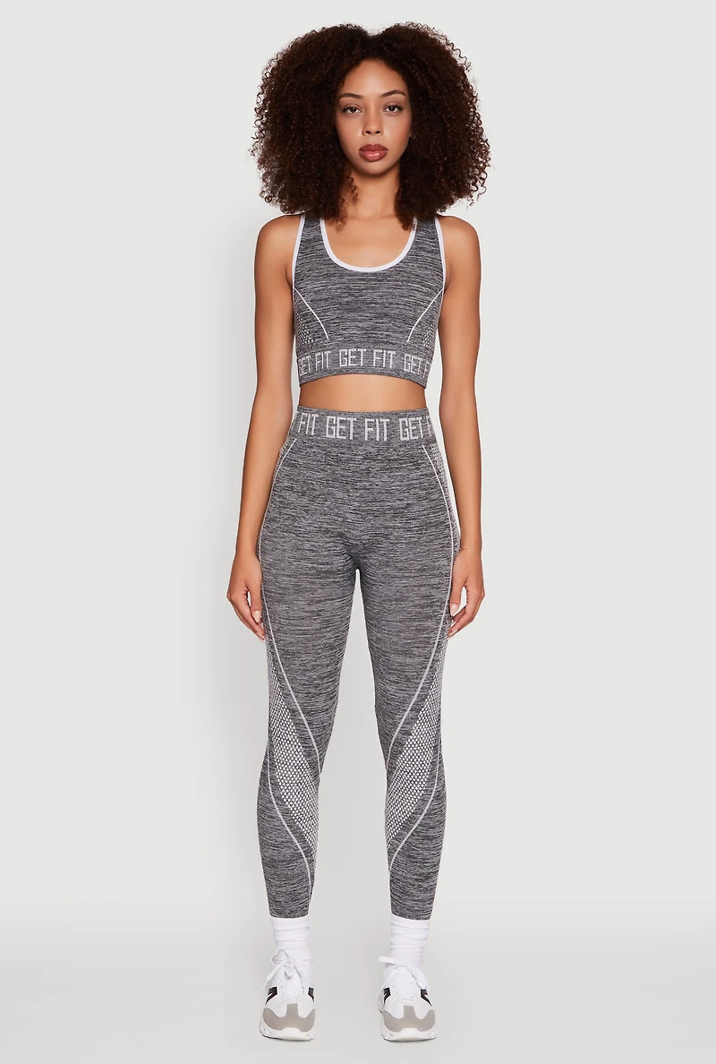 Womens Get Fit Graphic Print Marled High Waisted Leggings, Grey,
