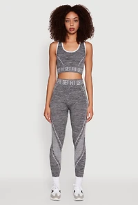 Womens Get Fit Graphic Print Marled High Waisted Leggings, Grey,