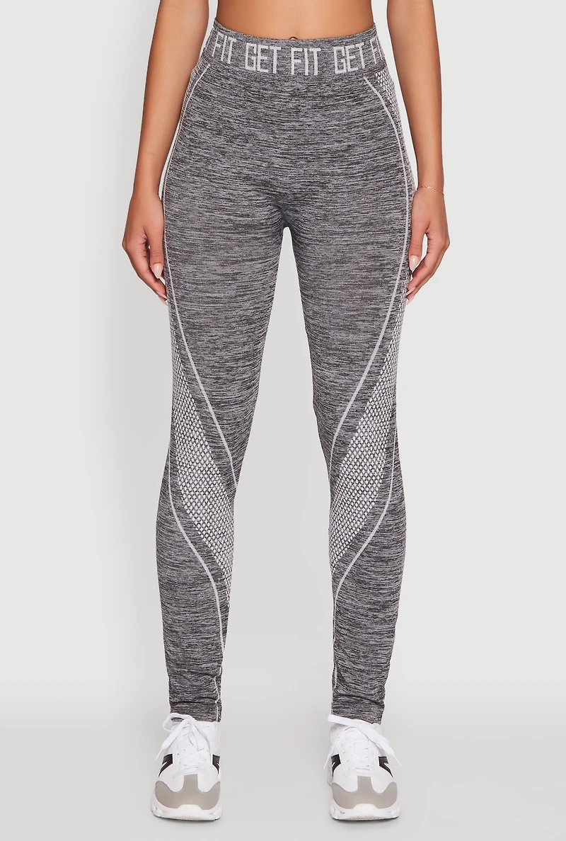 Womens Get Fit Graphic Print Marled High Waisted Leggings, Grey,