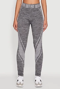 Womens Get Fit Graphic Print Marled High Waisted Leggings, Grey,