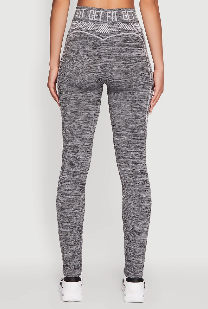 Womens Get Fit Graphic Print Marled High Waisted Leggings, Grey,