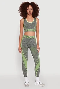 Womens Get Fit Graphic Print Marled High Waisted Leggings, Grey,