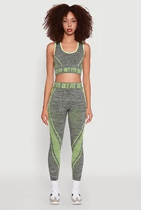 Womens Get Fit Graphic Print Marled High Waisted Leggings, Grey,