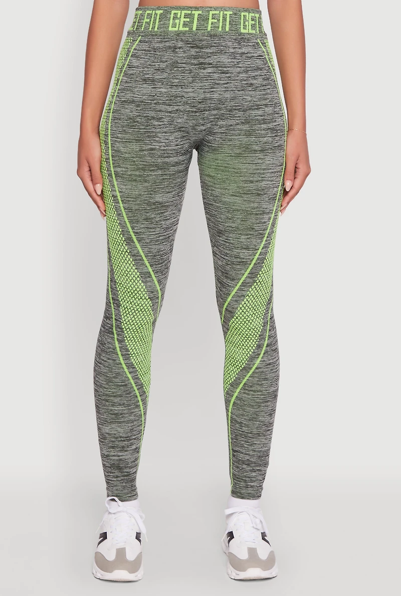 Womens Get Fit Graphic Print Marled High Waisted Leggings, Grey,