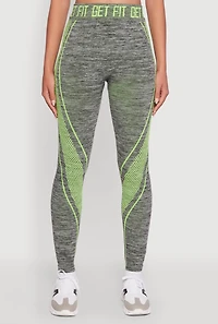 Womens Get Fit Graphic Print Marled High Waisted Leggings, Grey,