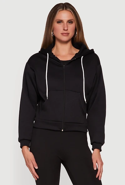 Hooded Zip Front Fleece Lined Sweatshirt