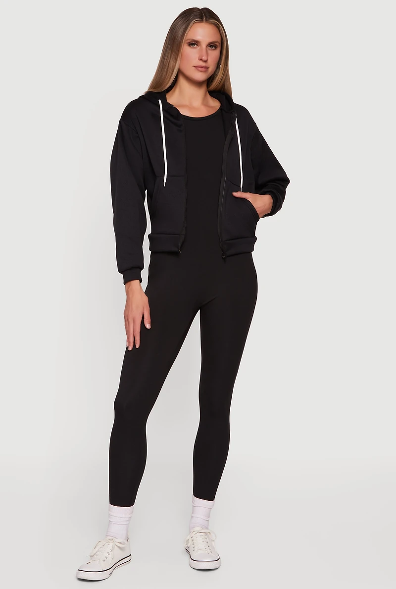 Hooded Zip Front Fleece Lined Sweatshirt