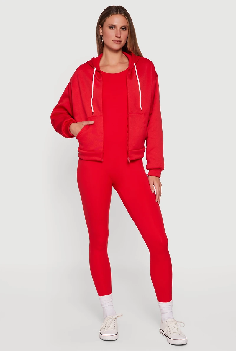 Hooded Zip Front Fleece Lined Sweatshirt