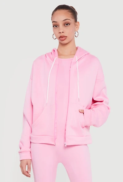 Hooded Zip Front Fleece Lined Sweatshirt