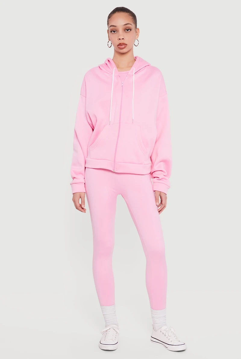 Hooded Zip Front Fleece Lined Sweatshirt