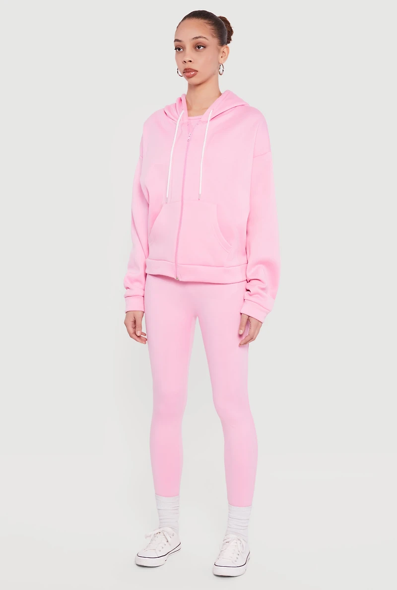 Hooded Zip Front Fleece Lined Sweatshirt