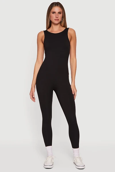 Solid Sleeveless Scoop Neck Catsuit