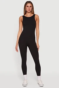 Solid Sleeveless Scoop Neck Catsuit