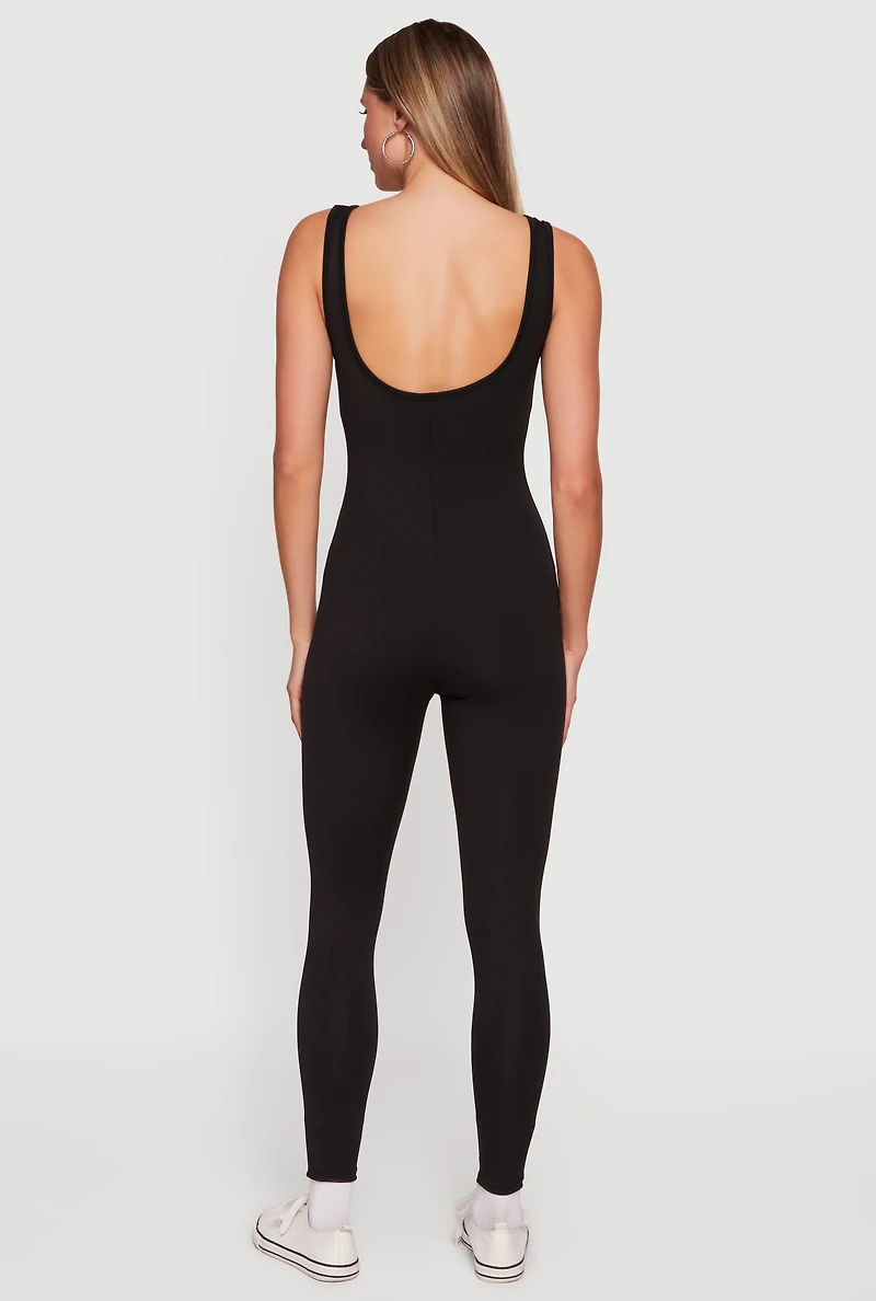 Solid Sleeveless Scoop Neck Catsuit