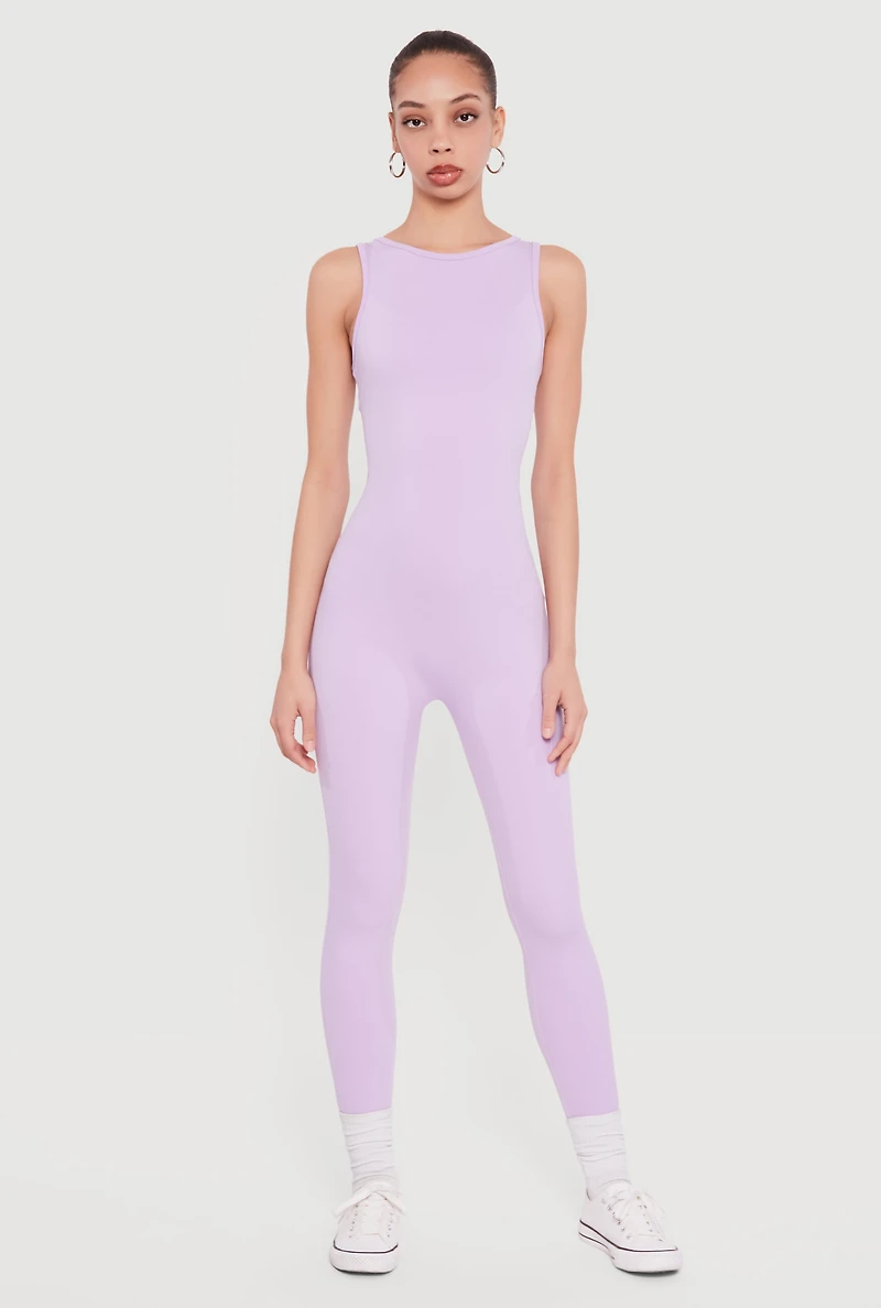 Solid Sleeveless Scoop Neck Catsuit