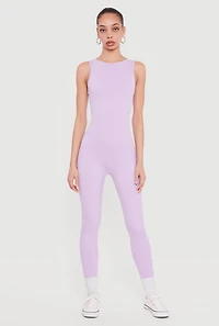Solid Sleeveless Scoop Neck Catsuit