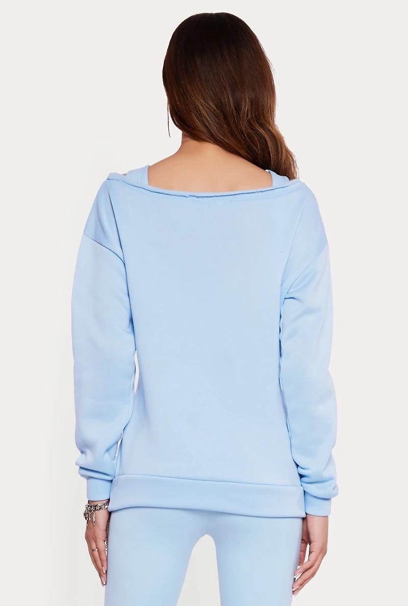 Solid Long Sleeve Boat Neck Pullover