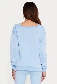 Solid Long Sleeve Boat Neck Pullover