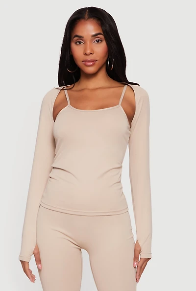 Scoop Neck Cami and Long Sleeve Shrug with Thumb Holes Set