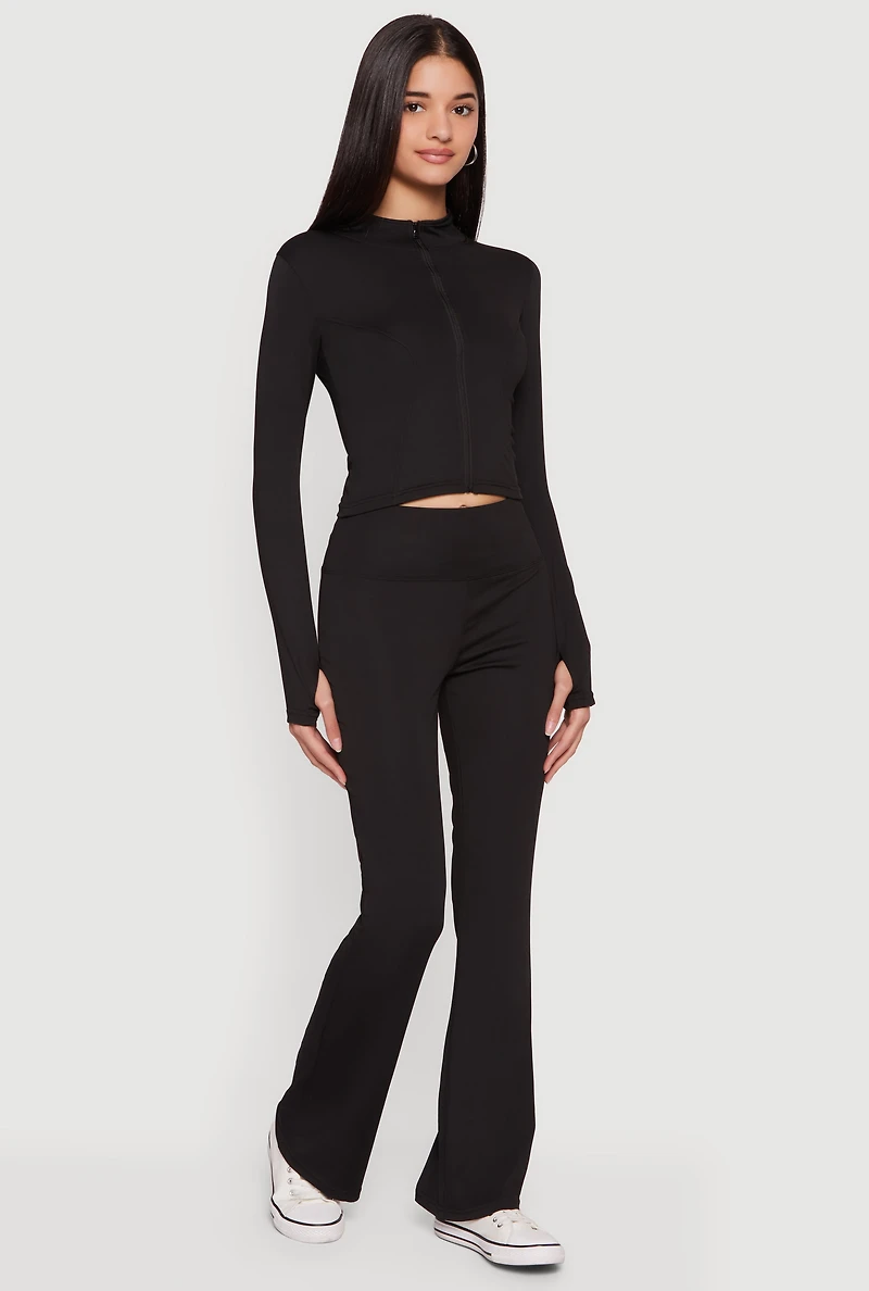 Cropped Mock Neck Zip Front Jacket with Thumb Holes