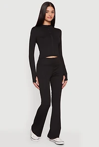 Cropped Mock Neck Zip Front Jacket with Thumb Holes