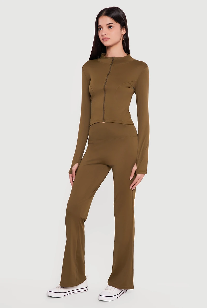 Cropped Mock Neck Zip Front Jacket with Thumb Holes