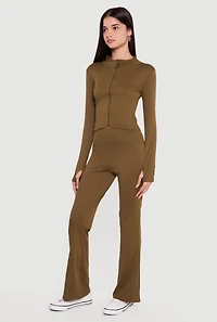 Cropped Mock Neck Zip Front Jacket with Thumb Holes