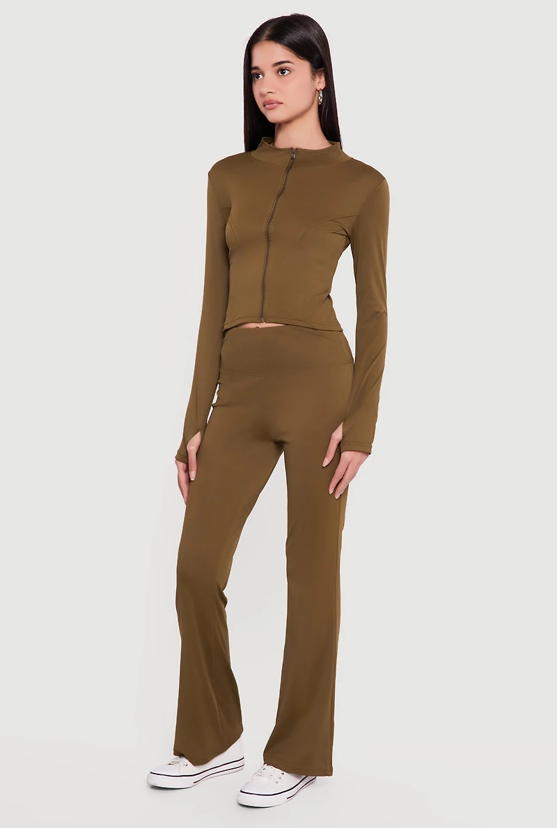 Solid High Waisted Flare Leg Yoga Pants