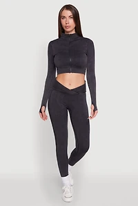 Womens Seamless Mineral Wash Crop Track Jacket, Grey, Size M