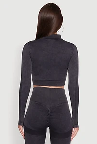Womens Seamless Mineral Wash Crop Track Jacket, Grey, Size M