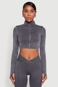 Seamless Mineral Wash Crop Track Jacket