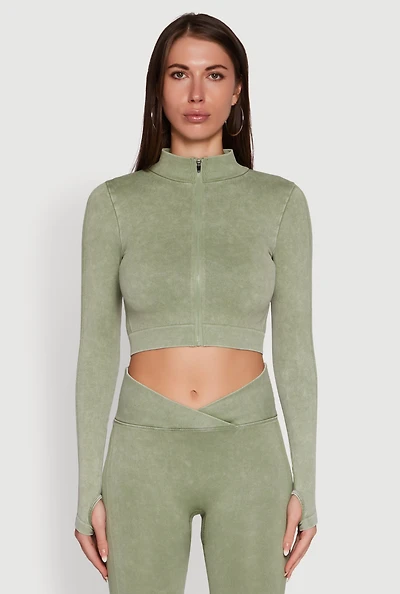 Womens Seamless Mineral Wash Crop Track Jacket,
