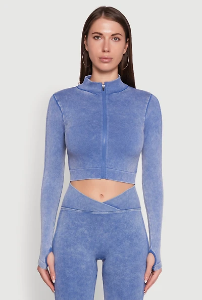 Womens Seamless Mineral Wash Crop Track Jacket,