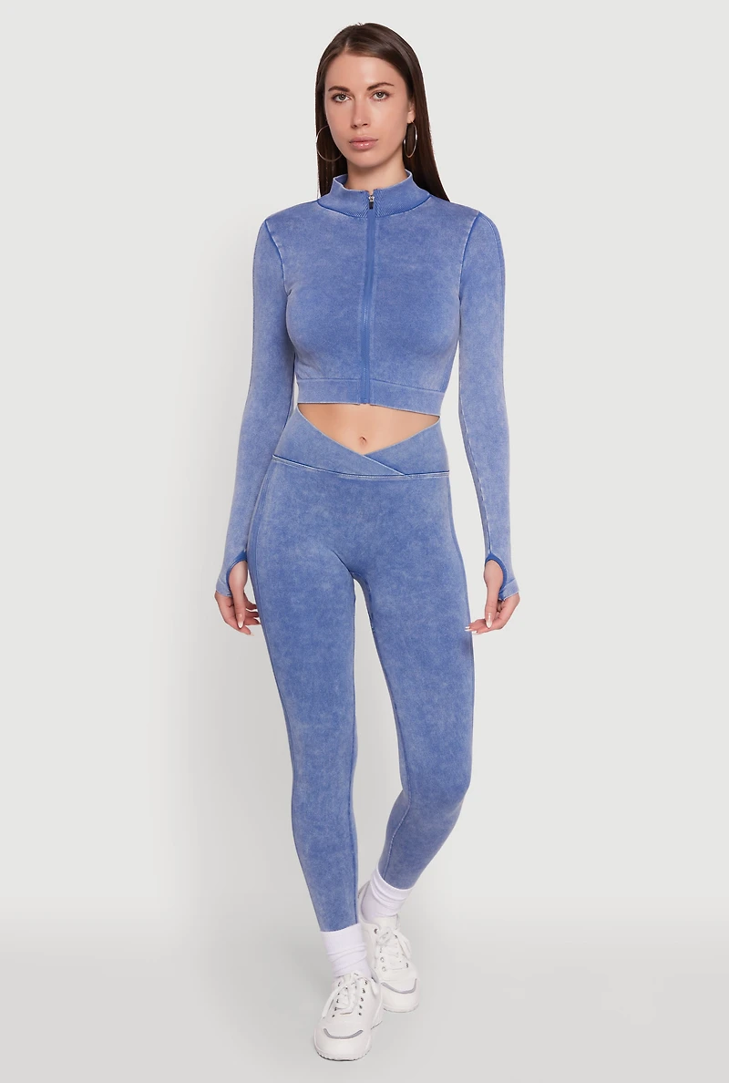 Womens Seamless Mineral Wash Crop Track Jacket, Blue, Size XL