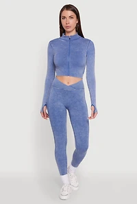 Womens Seamless Mineral Wash Crop Track Jacket, Blue, Size XL