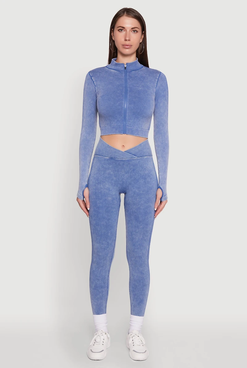 Womens Seamless Mineral Wash Crop Track Jacket, Blue, Size XL