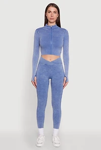 Womens Seamless Mineral Wash Crop Track Jacket, Blue, Size XL
