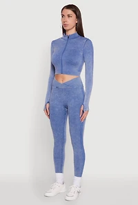 Womens Seamless Mineral Wash Crop Track Jacket, Blue, Size XL