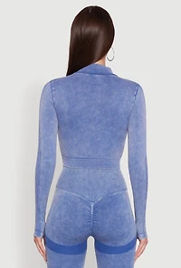 Womens Seamless Mineral Wash Crop Track Jacket, Blue, Size XL