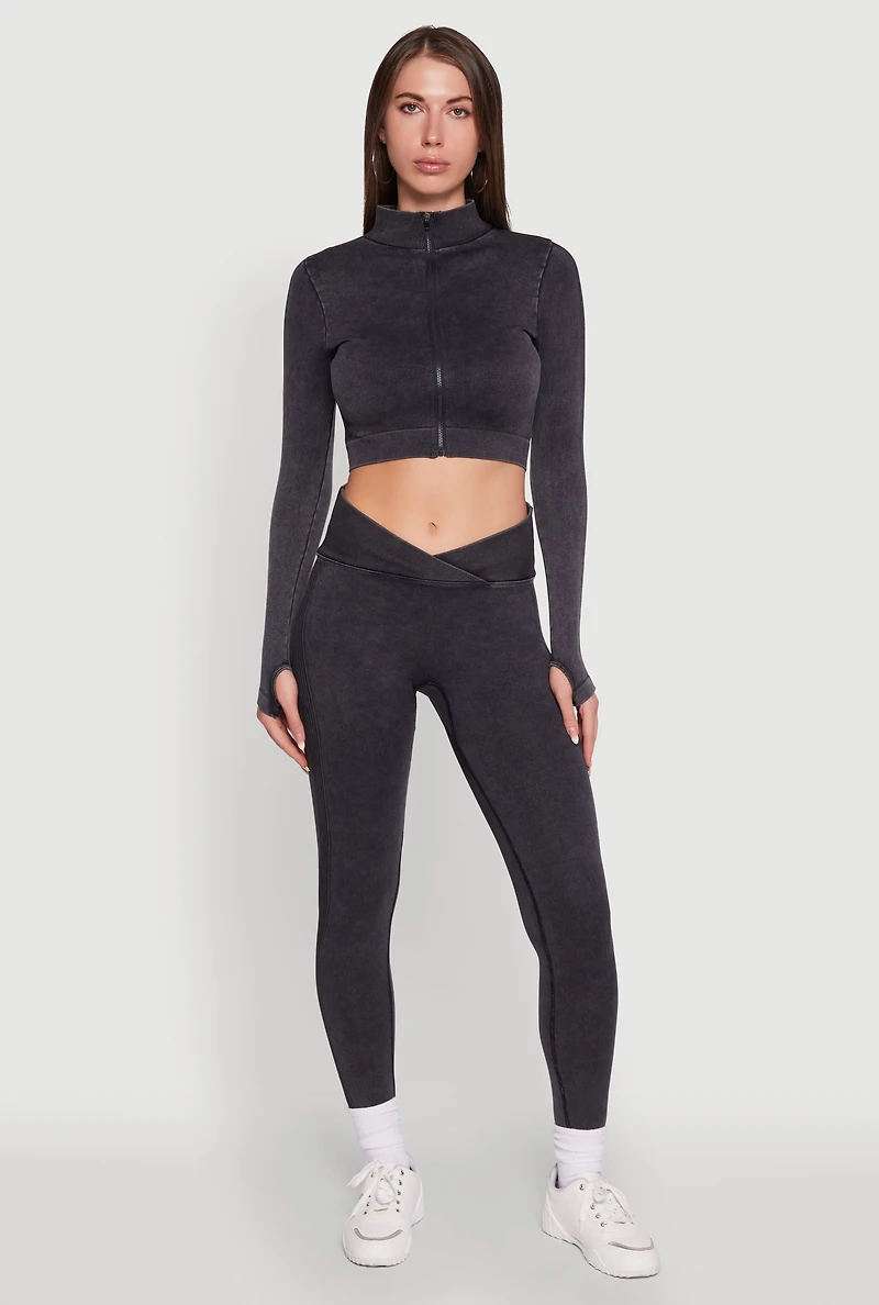 Womens Seamless Mineral Wash Ruched High Waisted Leggings, Grey, Size L