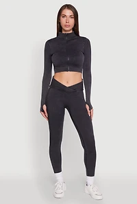 Womens Seamless Mineral Wash Ruched High Waisted Leggings, Grey, Size L