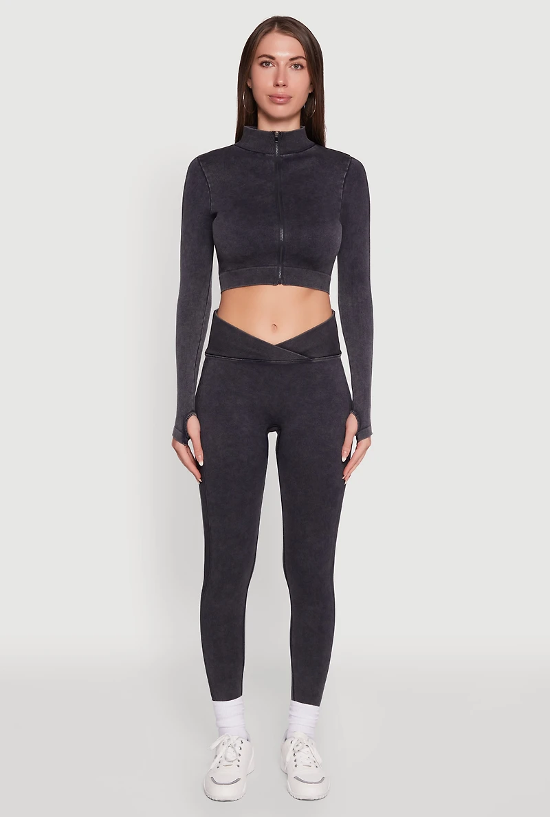 Womens Seamless Mineral Wash Ruched High Waisted Leggings, Grey, Size L