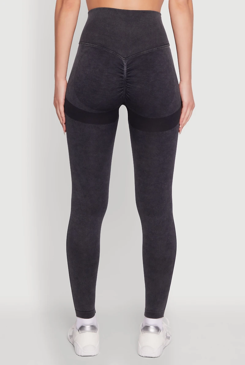 Womens Seamless Mineral Wash Ruched High Waisted Leggings, Grey, Size L