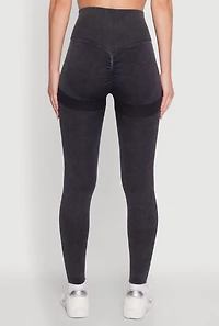 Womens Seamless Mineral Wash Ruched High Waisted Leggings, Grey, Size L